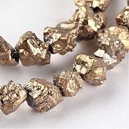 Electroplated Natural Dragon Bone Stone Beads Strands, Nuggets, Golden Plated, 6~12x6~8x4~7mm, Hole: 0.8~1mm, about 58~60pcs/strand, 15.5 inch~15.7 inch(G-I177-02B)