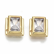Brass Clear Cubic Zirconia Charms, Cadmium Free & Nickel Free & Lead Free, Rectangle, Real 16K Gold Plated, 7.5x7x3mm, Hole: 0.5mm(KK-S061-52G-NR)