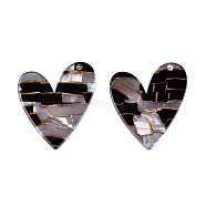 Acrylic Pendants, Heart, Black, 30.5x24x2.5mm, Hole: 1.8mm(X-KY-L080-002)