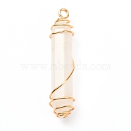 Natural Quartz Crystal Pendants, with Real 18K Gold Plated Eco-Friendly Copper Wire, Bullet, 58.5x13x13mm, Hole: 3.8mm(PALLOY-JF01010)