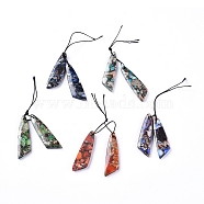 Natural & Synthetic Mixed Stone Pendants, with Brass Line, Wing, Mixed Color, 43~44.5x10~11x3.5~5mm, Hole: 1.2mm(G-G827-04)