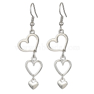 Tibetan Style Alloy Hollow Heart Dangle Earrings with 304 Stainless Steel Pins, Antique Silver, 58.5x14mm(EJEW-JE05341)