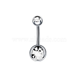 304 Stainless Steel Clear Cubic Zirconia 15 Gauge Round Belly Button Rings, Piercing Navel Rings, Curved Barbell Body Jewelry for Women, Stainless Steel Color, 10mm, Pin: 1.6mm(WGFD174-09)