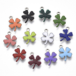 201 Stainless Steel Enamel Charms, Clover, Stainless Steel Color, Mixed Color, 12x9.5x1mm, Hole: 1.2mm(STAS-N088-18)