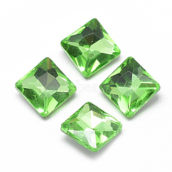Pointed Back Glass Rhinestone Cabochons, Back Plated, Faceted, Square, Light Green, 14x14x5.5mm(RGLA-T027-14x14mm-19)
