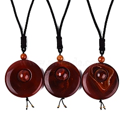 Adjustable Natural Agate Flat Round Pendant Necklaces, Dyed & Heated, Dark Red, 16.34~17.13 inch(41.5~43.5cm)(NJEW-Q350-01B)