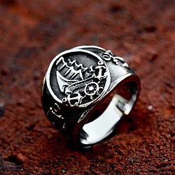 304 Stainless Steel Finger Rings for Men, Flat Round with Sailboat, Antique Silver, US Size 12(21.4mm)(FS-WGF0A6E-06)