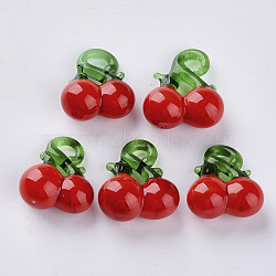 Handmade Lampwork Pendants, Cherry, Red, 17~19x15~17x9~10mm, Hole: 2~3mm(LAMP-S188-10)