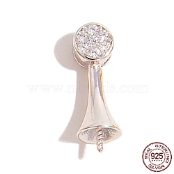 Rhodium Plated 925 Sterling Silver Pin Peg Bails, with Cubic Zirconia, Real Platinum Plated, 12x4x4mm, Pin: 0.6mm(STER-Z005-09P)