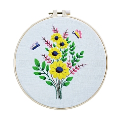 Spring Flower DIY Embroidery Kits, Including Printed Fabric, Embroidery Thread & Needles, Embroidery Hoops, Yellow, 200mm(WG22822-01)