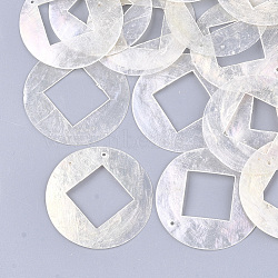 Capiz Shell Pendants, Flat Round with Rhombus, WhiteSmoke, 44~45x0.5~3mm, Hole: 1.2mm(X-SHEL-S274-69)