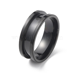 Stainless Steel Grooved Finger Ring, Electrophoresis Black, Inner Diameter: 20mm(RJEW-WH0004-32E-EB)