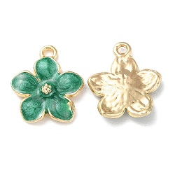 Alloy Enamel Pendants, Golden, Cadmium Free & Nickel Free & Lead Free, Flower Charm, Medium Sea Green, 17.5x14x2.5mm, Hole: 1.5mm(ENAM-C014-01G-03)