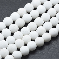 Natural Mashan Jade Beads Strands, Dyed, Frosted, Round, White, 8mm, Hole: 1mm, about 49~50pcs/strand, 16 inch(X-G-K245-01J-8mm)