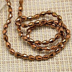 Electroplate Glass Beads Strands, Full Antique Bronze Plated, Faceted, Oval, Goldenrod, 6x4mm, Hole: 1mm, about 65pcs/strand, 16 inch(EGLA-J013-4X6mm-F09)