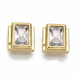 Brass Clear Cubic Zirconia Charms, Cadmium Free & Nickel Free & Lead Free, Rectangle, Real 16K Gold Plated, 7.5x7x3mm, Hole: 0.5mm(KK-S061-52G-NR)