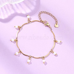 Natural Cultured Freshwater Pearl Charm Bracelets, 304 Stainless Steel Curved Bar Link Chains Bracelets for Women, Golden, 7.01 inch(17.8cm)(BJEW-JB13586)