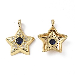 Brass Micro Pave Cubic Zirconia Pendants, Real 18K Gold Plated, Star Charms, Midnight Blue, 24x19.5x5mm, Hole: 4x2.2mm(KK-E068-VF323)