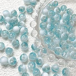 Handmade Transparent Lampwork Beads, Round, Cyan, 8.5mm, Hole: 1mm, 10pcs/set(LAMP-K040-02B)