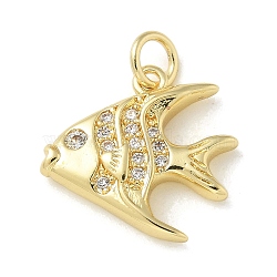 Brass Micro Pave Clear Cubic Zirconia Pendants, with Jump Ring, Sea Animals Charms, Jellyfish, 15.5x15.5x3.5mm, Hole: 3mm(KK-U046-02G-04)