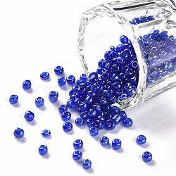 Glass Seed Beads, Trans. Colours Lustered, Round, Blue, 3mm, Hole: 1mm, about 10000pcs/pound(SEED-A006-3mm-108)