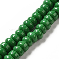 Handmade Lampwork Beads Strands, Rondelle, Green, 9~10x4.5~5mm, Hole: 2.5~3mm, about 68~71pcs/strand, 14.17~16.14 inch(36~41cm)(LAMP-G156-20B)