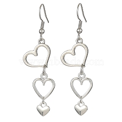 Tibetan Style Alloy Hollow Heart Dangle Earrings with 304 Stainless Steel Pins, Antique Silver, 58.5x14mm(EJEW-JE05341)