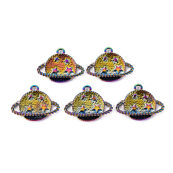 Alloy Pendants, Cadmium Free & Nickel Free & Lead Free, Planet with Star, Rainbow Color, 25.5x32x4.5mm, Hole: 2.5mm