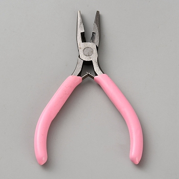 Steel Needle Nose Pliers with Pink Plastic Handle, Jewelry Pliers, Stainless Steel Color, 12x7x0.9cm