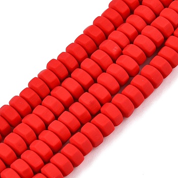 Handmade Polymer Clay Beads Strand, Hexagon, Red, 6x6.5x3.5mm, Hole: 1.4mm, about 109~110pcs/strand, 15.63~15.79 inch(39.7~40.1cm)