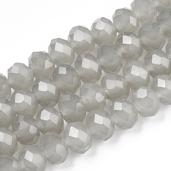 Glass Beads Strands, Imitation Jade, Faceted, Rondelle, Silver, 6x5mm, Hole: 1mm, about 85~88pcs/strand, 16.1~16.5 inch(41~42cm)