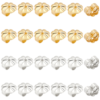 SUPERFINDINGS 200Pcs 2 Colors Rack Plating Brass Ear Nut, Cadmium Free & Lead Free, Flower, Real Gold Plated & Real Platinum Plated, 6x6x3.5mm, Hole: 1mm, 100pcs/color