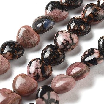 Natural Rhodonite Beads Strands, Heart, 10x10x4.5~5mm, Hole: 0.7mm, about 20pcs/strand, 7.28''~7.48''(18.5~19cm)