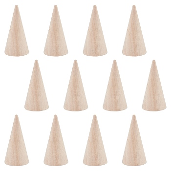 Wooden Ring Displays, Cone Shaped Finger Ring Display Stands, BurlyWood, 25x49.5mm, 12pcs/box