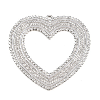 304 Stainless Steel Pendants, Textured Heart Charms, Long-Lasting Plated, Stainless Steel Color, 38x39x1.5mm, Hole: 1.5mm