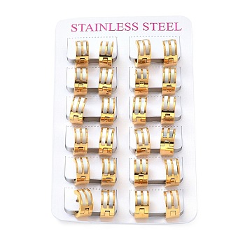 Natural Shell Rectangle Chunky Hoop Earrings, 304 Stainless Steel Jewelry for Women, Golden, 7x13.5mm, Pin: 1mm