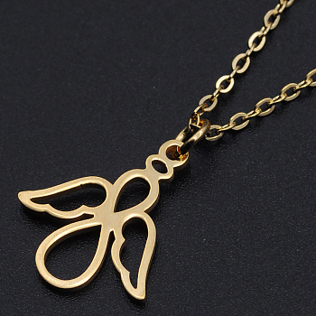 201 Stainless Steel Pendant Necklaces, with Cable Chains and Lobster Claw Clasps, Angel, Golden, 15.74 inch(40cm), 1.5mm