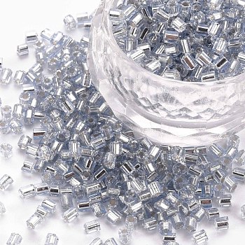 8/0 Glass Bugle Beads, Silver Lined, Light Steel Blue, 2.5~3x2.5mm, Hole: 1mm, about 15000pcs/pound