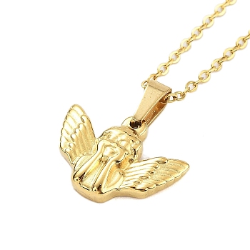 304 Stainless Steel Pendant Nacklaces For Women, Cable Chain Necklaces, Real 18K Gold Plated, Angel & Fairy, 450mm, pendant: 13x18mm