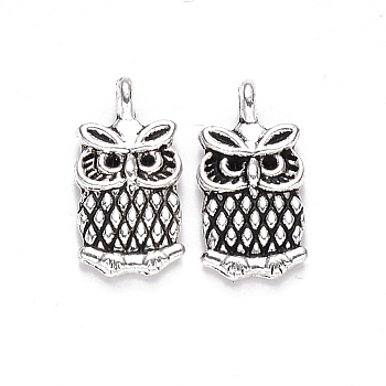 Tibetan Style Alloy Charms, Owl, Cadmium Free & Lead Free, Antique Silver, 14x7x3mm, Hole: 1.4mm, about 1690pcs/1000g
