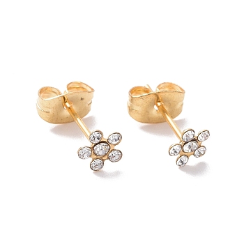 Rhinestone Flower Stud Earrings with 316L Surgical Stainless Steel Pins, Gold Plated 304 Stainless Steel Jewelry for Women, Crystal, 5x5mm, Pin: 0.7mm