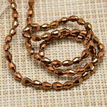 Electroplate Glass Beads Strands, Full Antique Bronze Plated, Faceted, Oval, Goldenrod, 6x4mm, Hole: 1mm, about 65pcs/strand, 16 inch