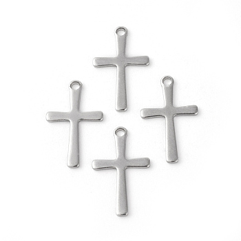 Tarnish Resistant 201 Stainless Steel Pendants, Cross, Stainless Steel Color, 15x9.5x0.8mm, Hole: 1.2mm