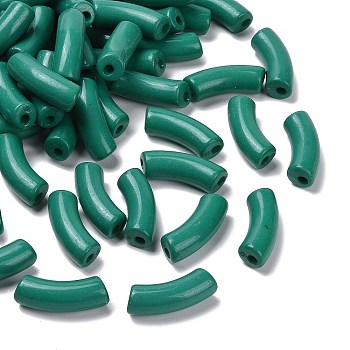 Opaque Acrylic Beads, Curved Tube, Green, 34.5x13x11mm, Hole: 3.5mm, about 155pcs/500g
