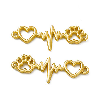 Rack Plating Alloy Connector Charms, Cadmium Free & Nickel Free & Lead Free, Paw with Heart Links, Matte Gold Color, 12.5x34x2mm, Hole: 1.4mm