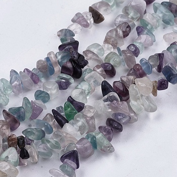 Natural Fluorite Stone Bead Strands, Chip, 4~10x4~6x2~4mm, Hole: 1mm, about 210pcs/strand, 35.4 inch