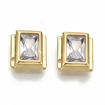 Brass Clear Cubic Zirconia Charms, Cadmium Free & Nickel Free & Lead Free, Rectangle, Real 16K Gold Plated, 7.5x7x3mm, Hole: 0.5mm