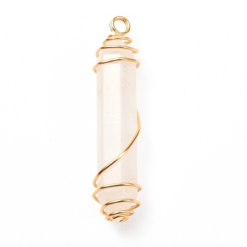 Natural Quartz Crystal Pendants, with Real 18K Gold Plated Eco-Friendly Copper Wire, Bullet, 58.5x13x13mm, Hole: 3.8mm