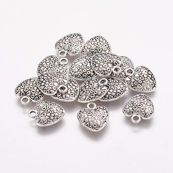 Tibetan Style Alloy Heart Charms, Cadmium Free & Lead Free, Antique Silver, 15x12.7x3mm, Hole: 2mm