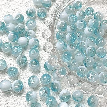 Handmade Transparent Lampwork Beads, Round, Cyan, 8.5mm, Hole: 1mm, 10pcs/set